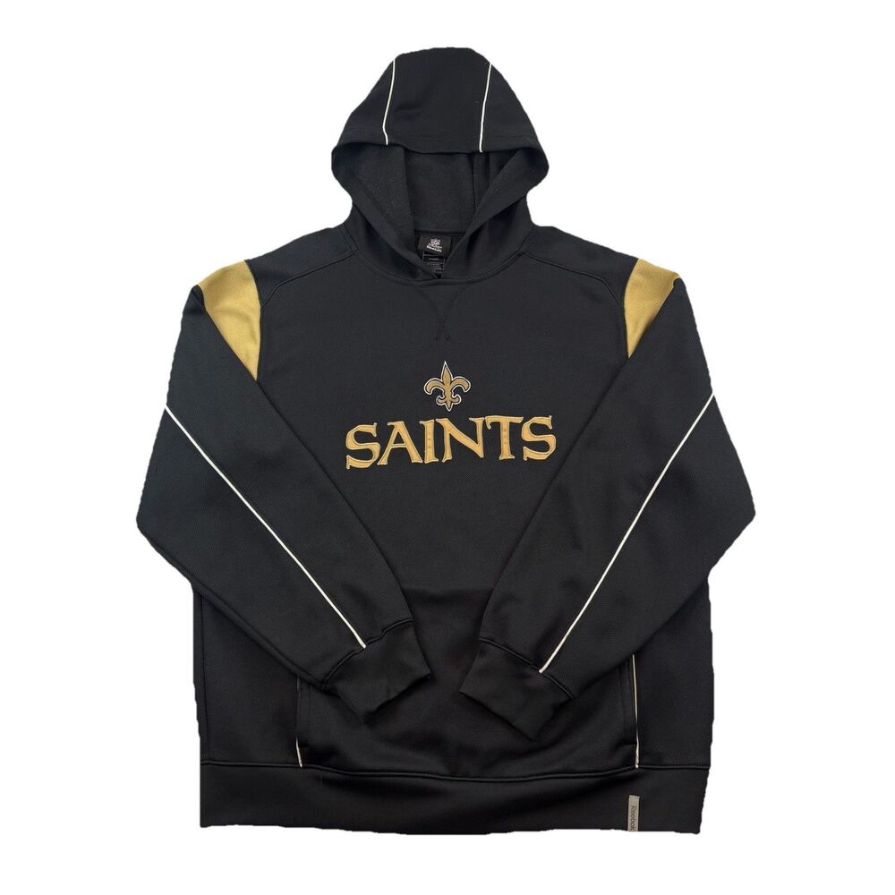 New Orleans Saints NFL Reebok Hoodie Mens M Black Pockets Long Sleeve